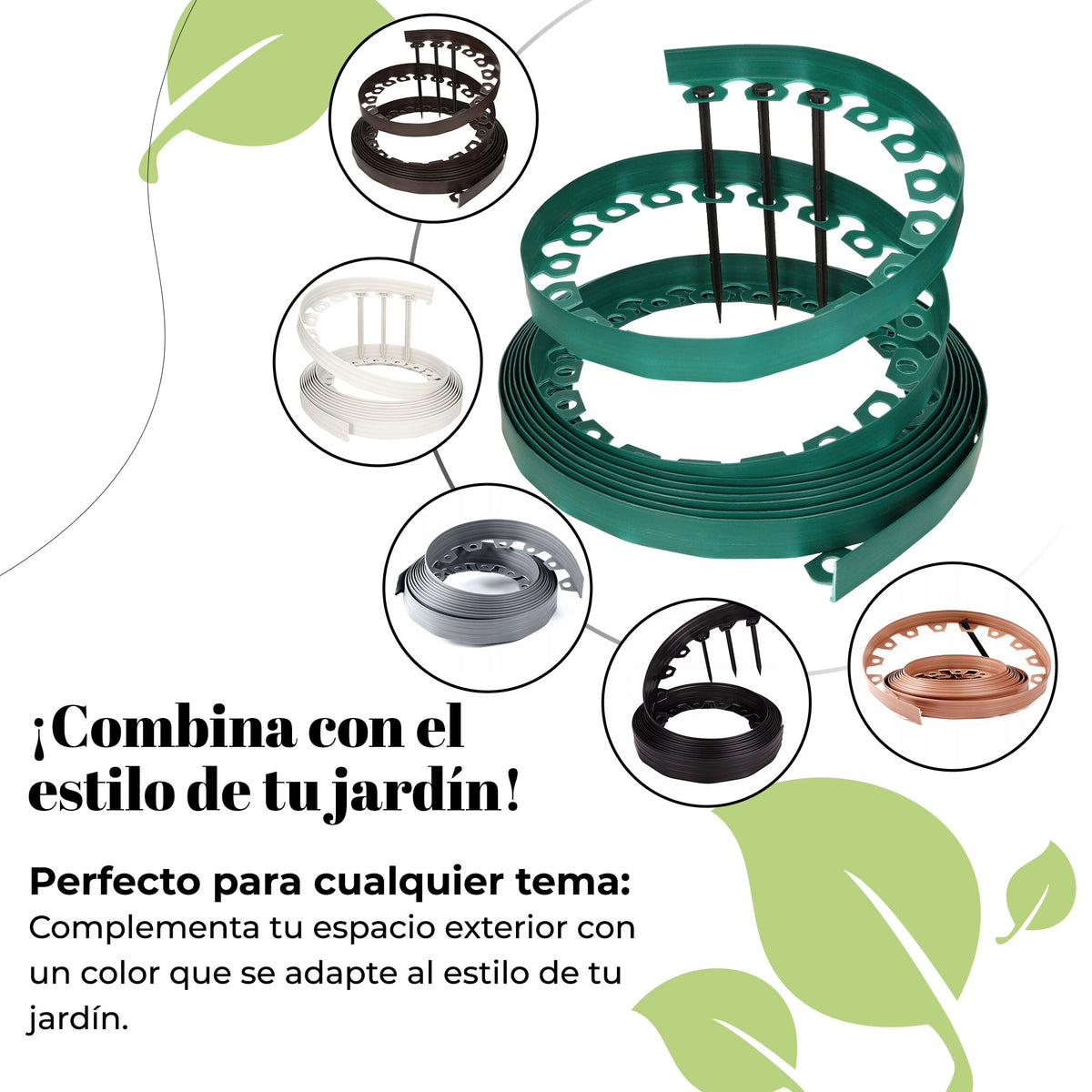 Borde de césped flexible de 10 m: borde de parterre de flores gris claro, resistente a la intemperie