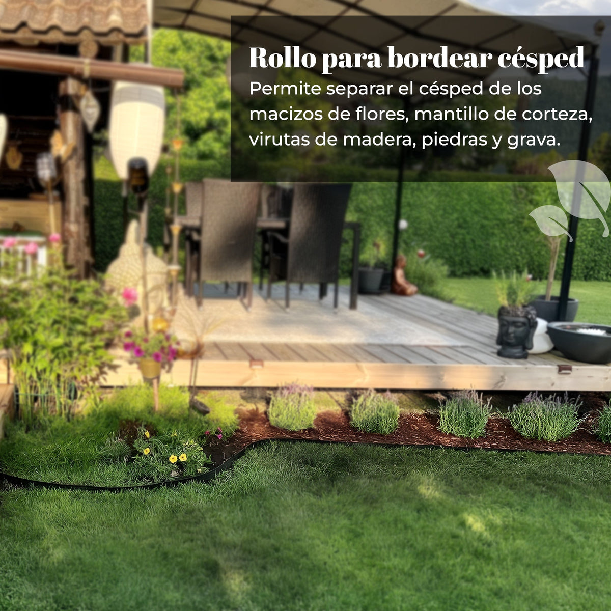 Borde de césped flexible de 10 m: borde de parterre de flores gris claro, resistente a la intemperie