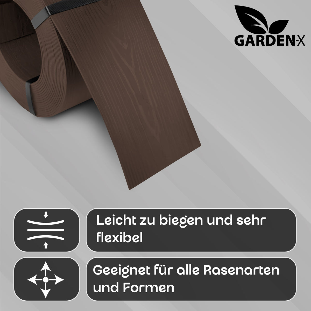 10 m grüne, flexible Rasenkante in Holzoptik