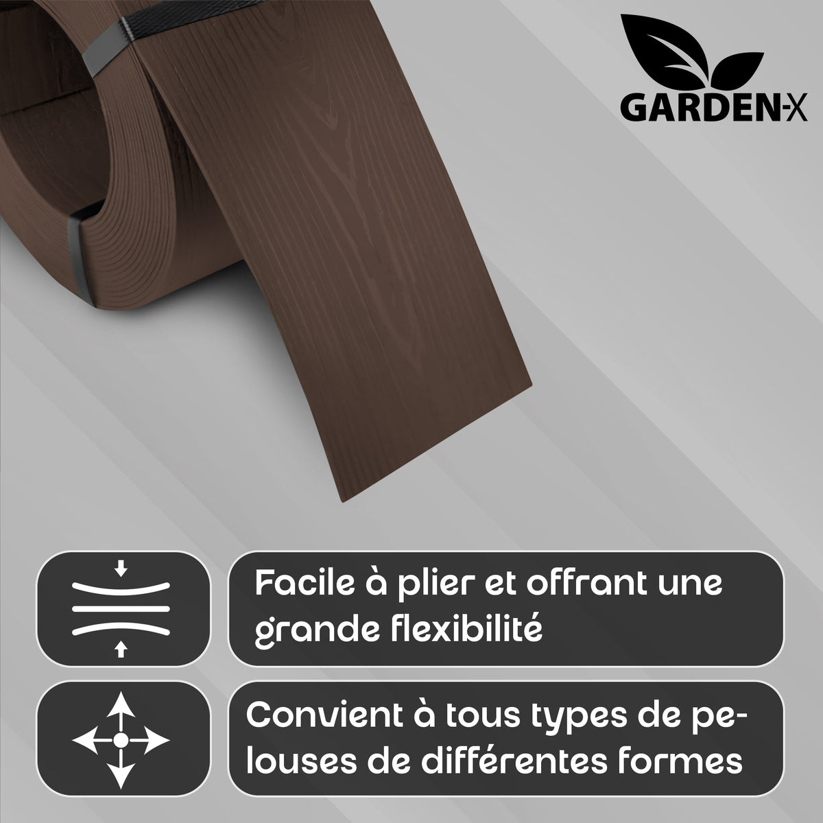 Bordure de pelouse flexible verte aspect bois, 10 m