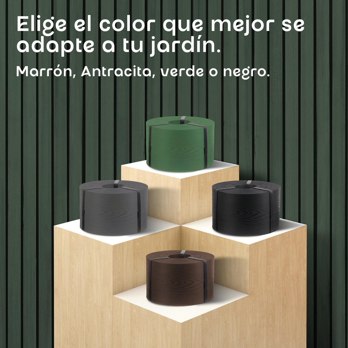 Borde de césped flexible con aspecto de madera verde de 10 m