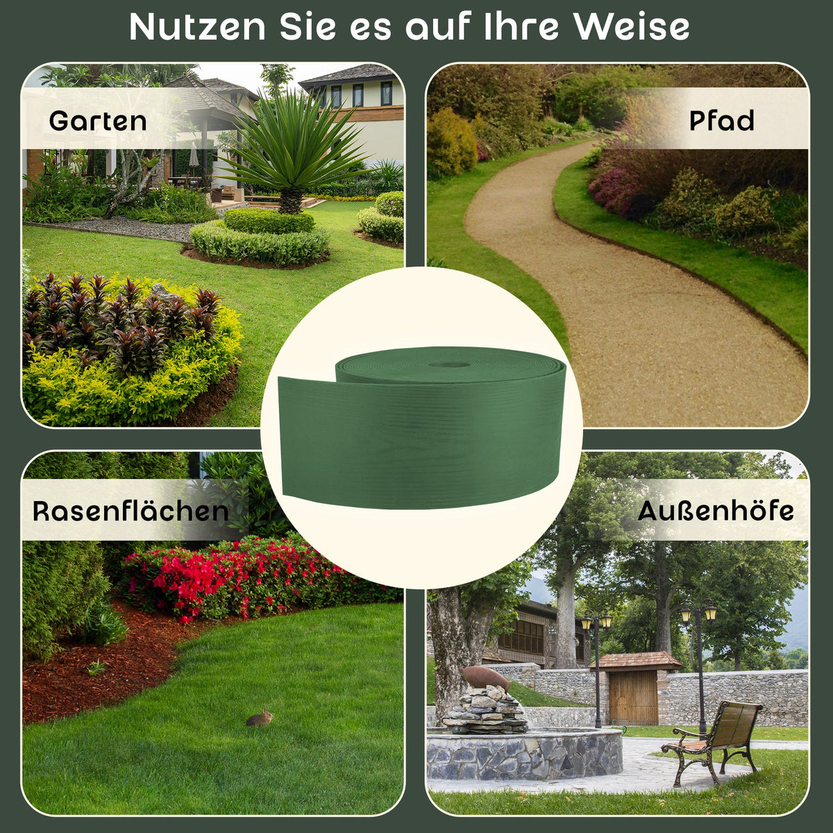 10 m grüne, flexible Rasenkante in Holzoptik
