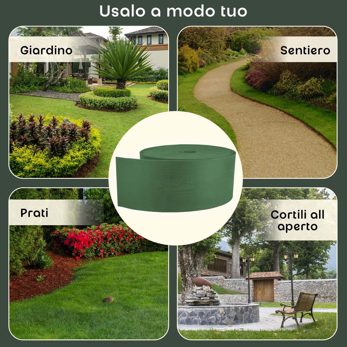 Bordo per prato verde flessibile effetto legno da 10 m
