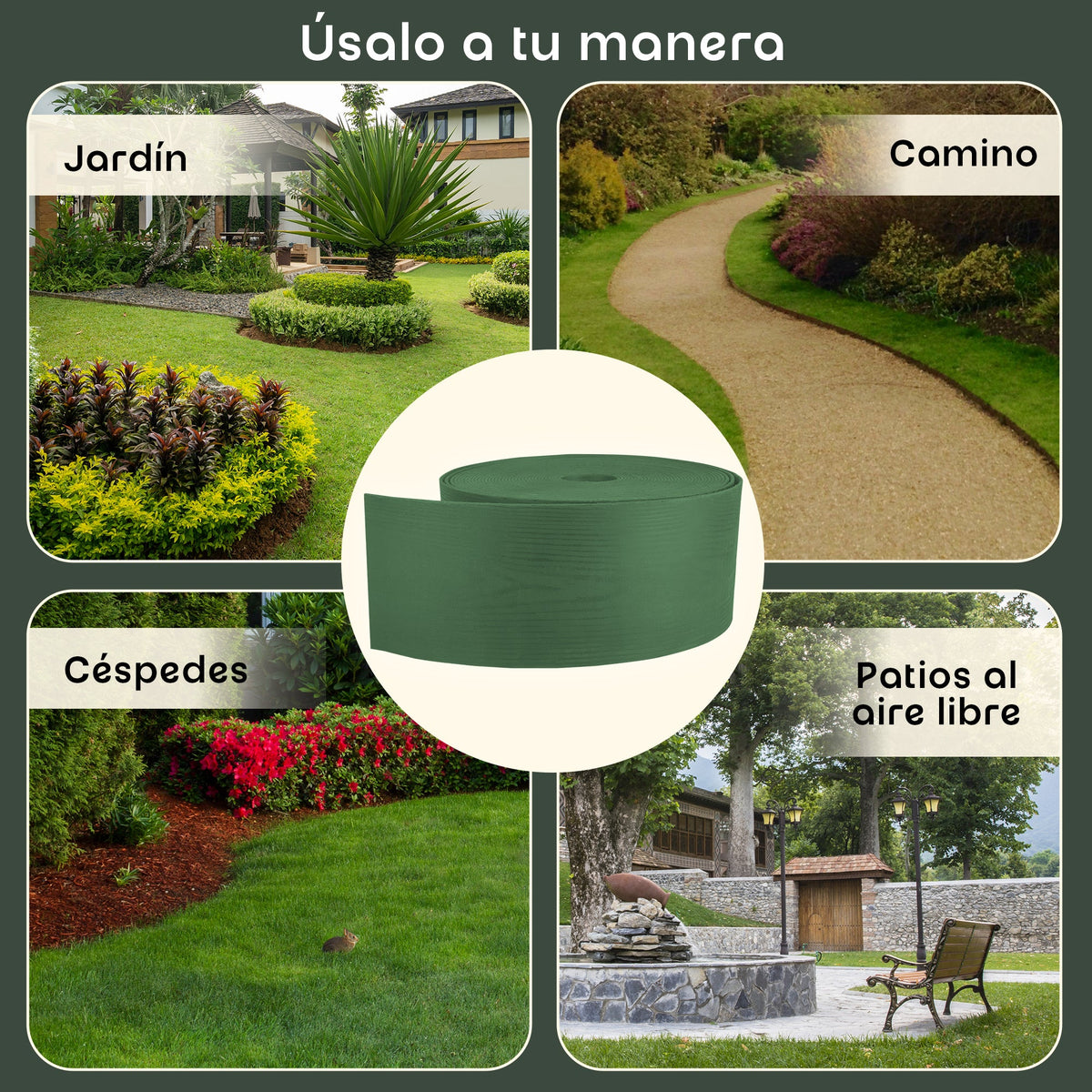 Borde de césped flexible con aspecto de madera verde de 10 m