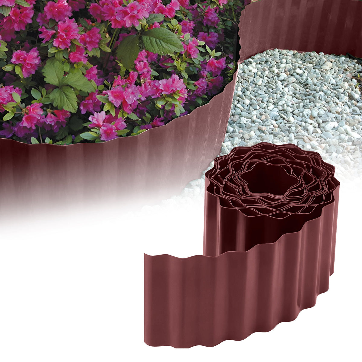 Bordura per prato in plastica ondulata color antracite, 9 m (altezza 15 cm)