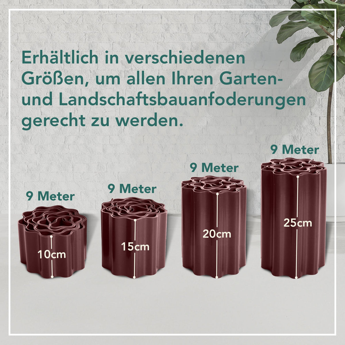 9 m lange Rasenkante aus anthrazitfarbenem Wellkunststoff (15 cm Höhe)
