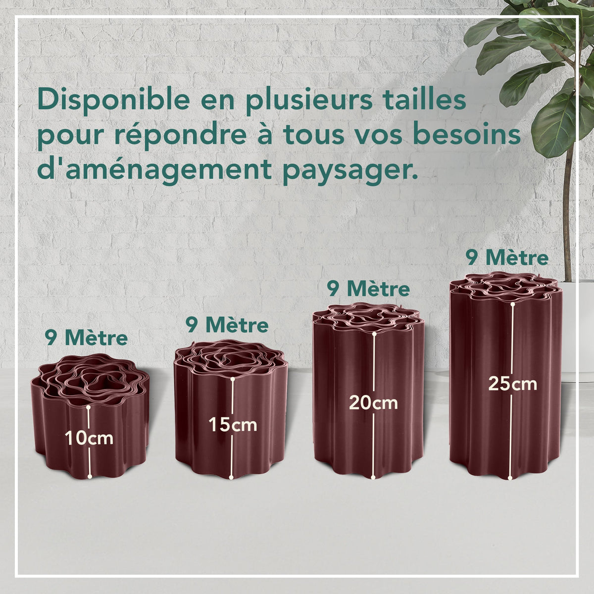 Bordure de pelouse en plastique ondulé anthracite de 9 m (hauteur 15 cm)