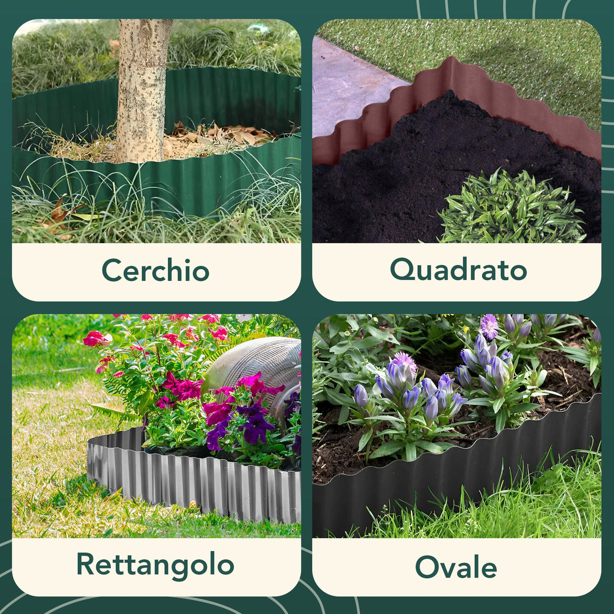 Bordura per prato in plastica ondulata color antracite, 9 m (altezza 15 cm)
