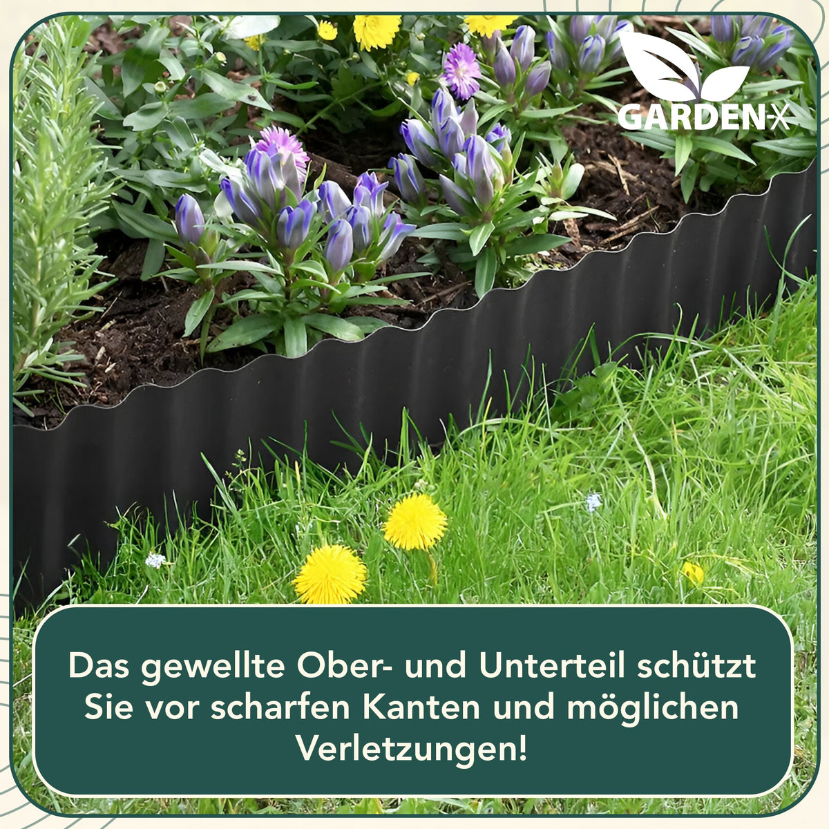 9 m lange Rasenkante aus anthrazitfarbenem Wellkunststoff (15 cm Höhe)