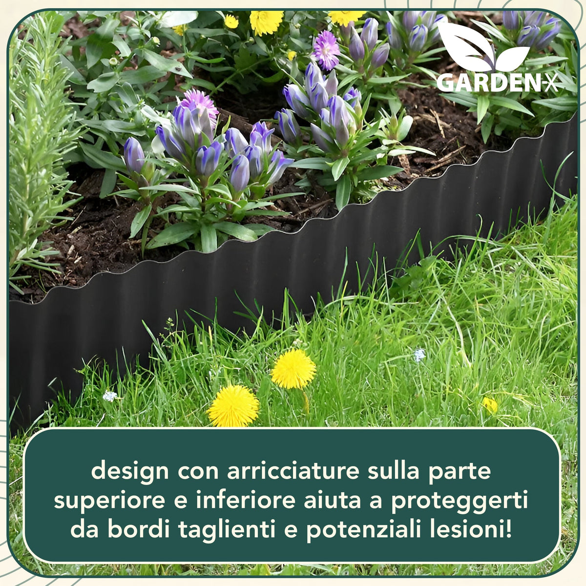 Bordura per prato in plastica ondulata color antracite, 9 m (altezza 15 cm)