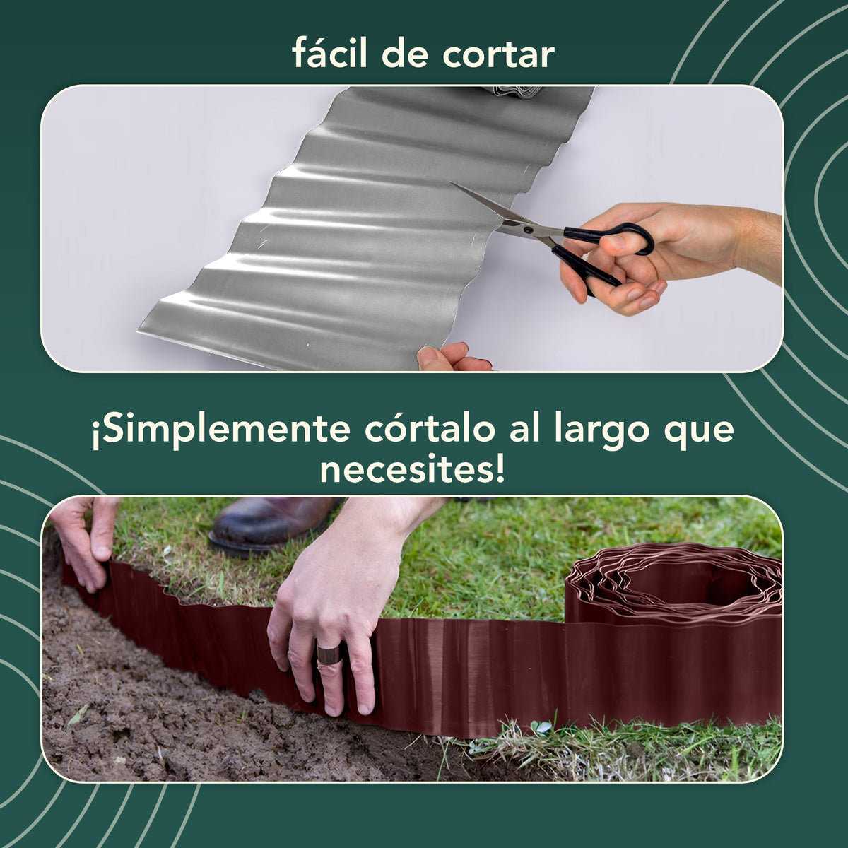 Bordillo de césped de plástico corrugado color antracita de 9 m (15 cm de altura)