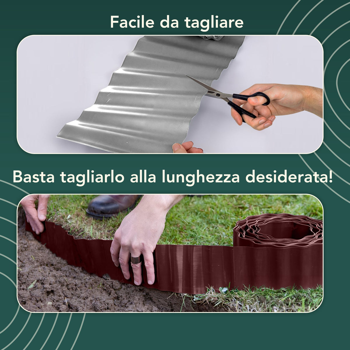 Bordura per prato in plastica ondulata color antracite, 9 m (altezza 15 cm)