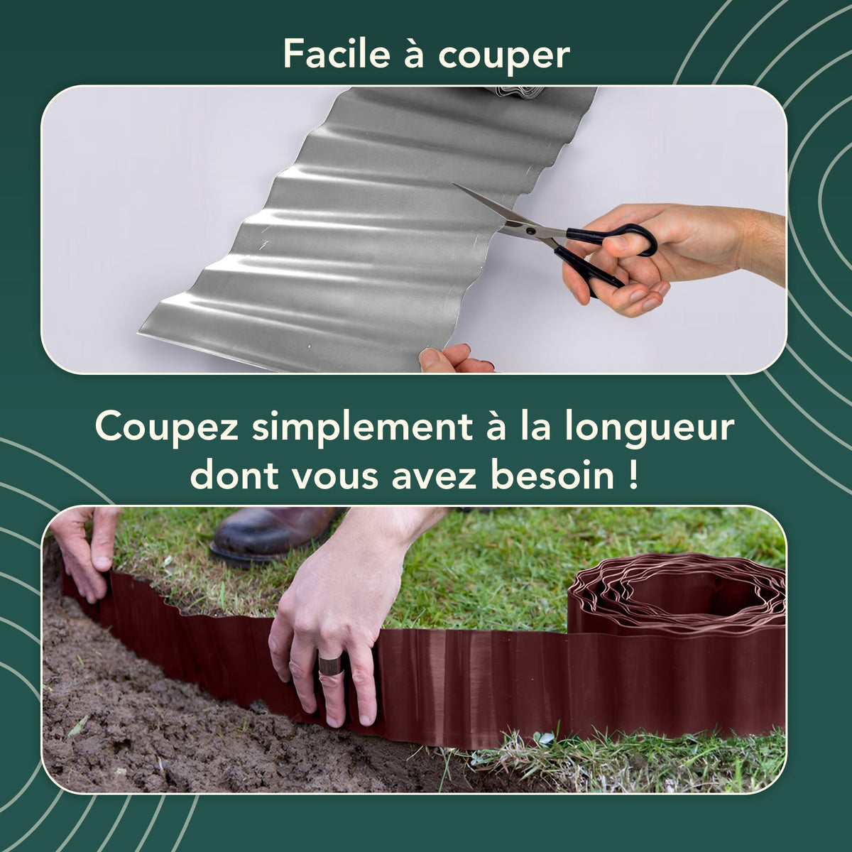 Bordure de pelouse en plastique ondulé anthracite de 9 m (hauteur 15 cm)