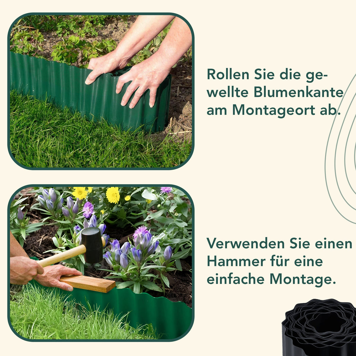 9 m lange Rasenkante aus anthrazitfarbenem Wellkunststoff (15 cm Höhe)