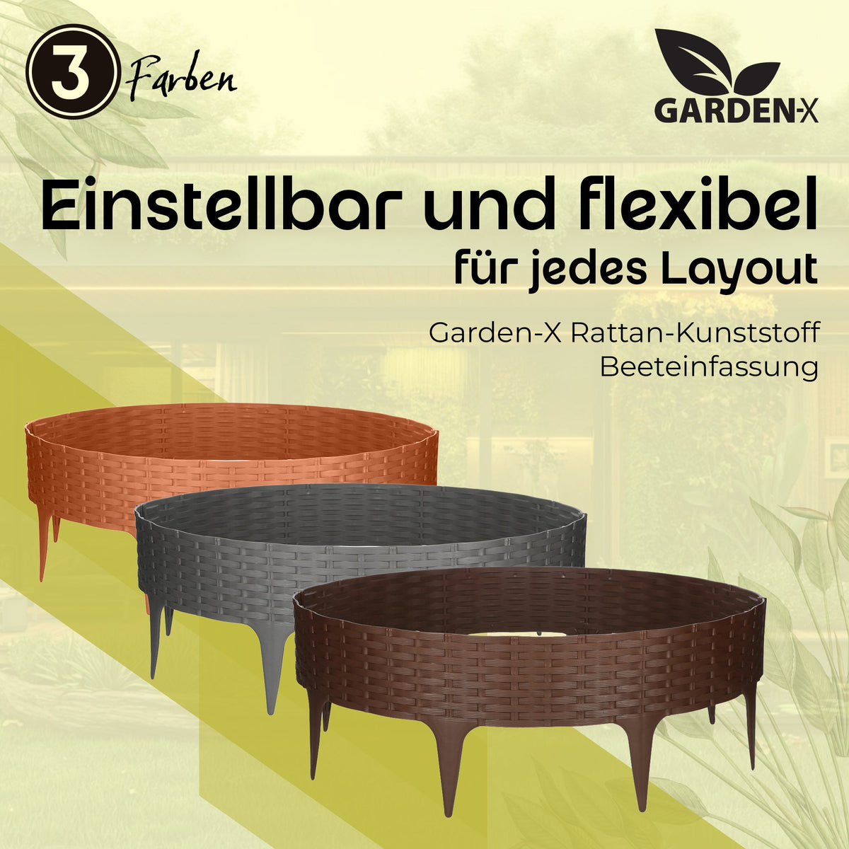 3,9 m Rasenkante mit Rattan-Effekt – Grau