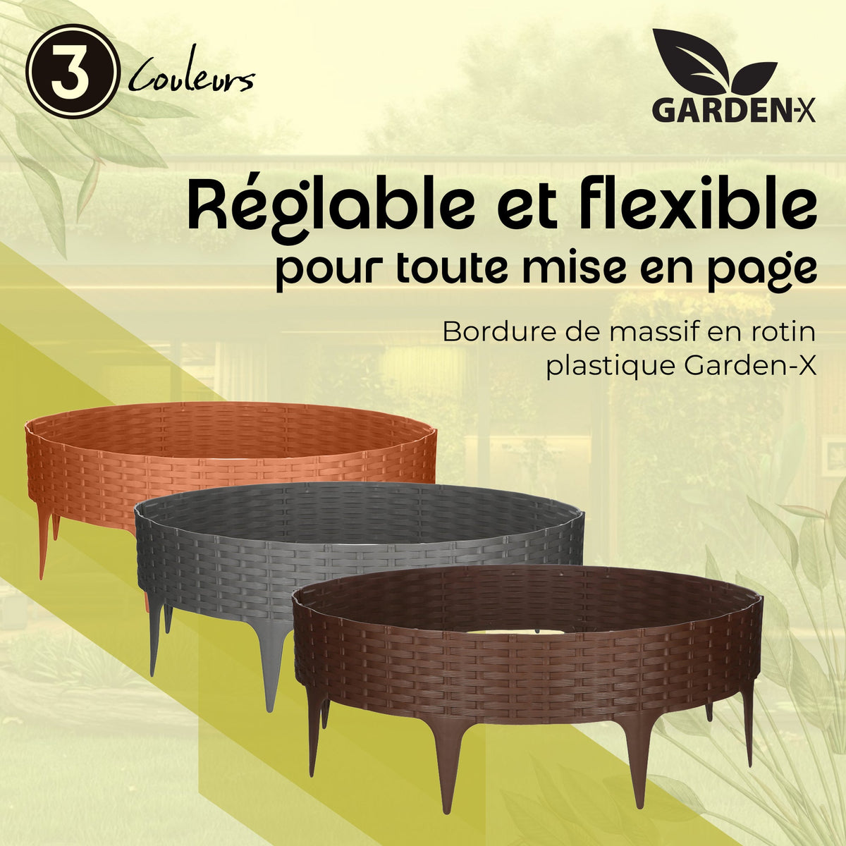 Bordure de pelouse effet rotin 3,9 m - Gris