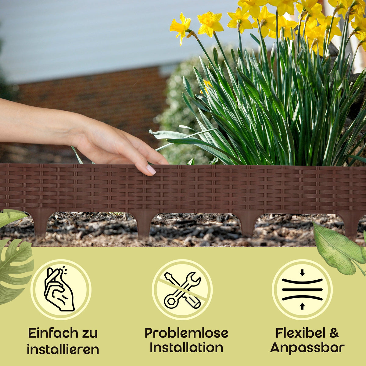 3,9 m Rasenkante mit Rattan-Effekt – Grau