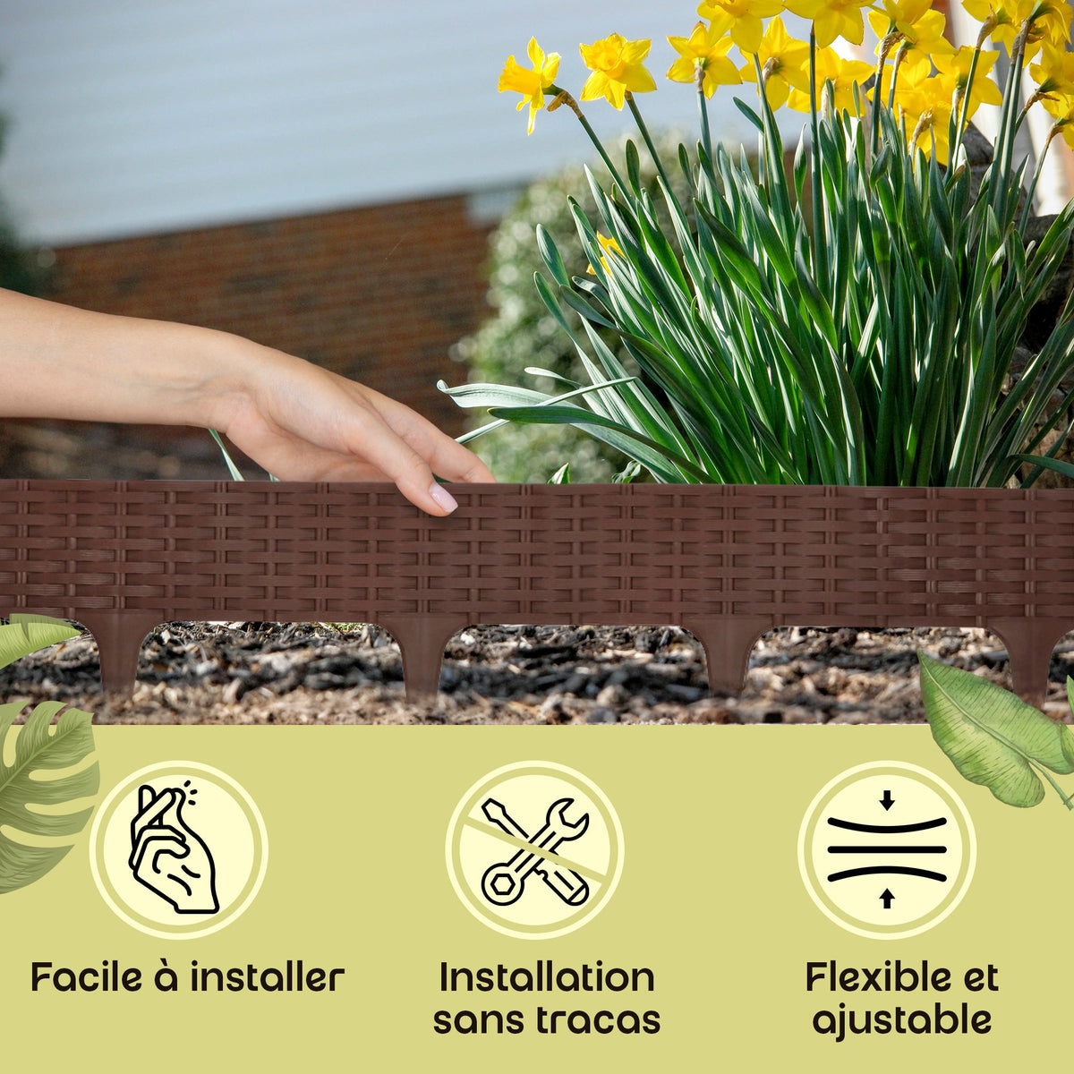 Bordure de pelouse effet rotin 3,9 m - Gris