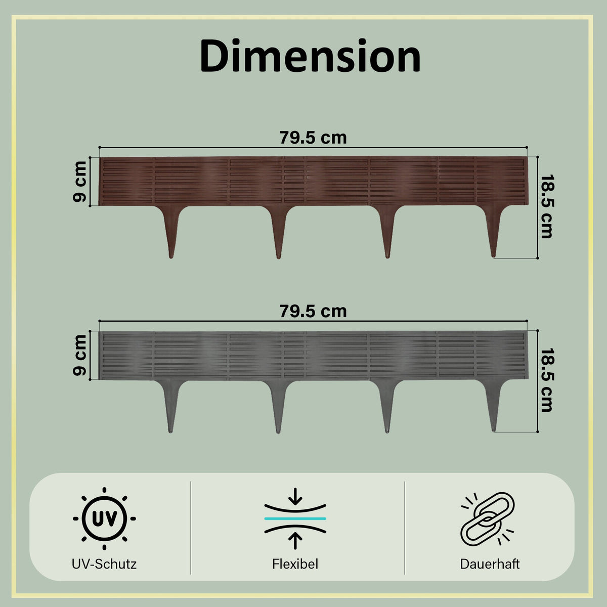 Gartenpalisadenumrandung aus grauem Kunststoff – 5 Module, 3,9 m, UV-beständig