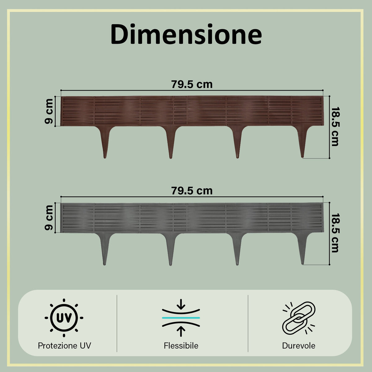 Bordura per palizzata da giardino in plastica grigia - 5 moduli, resistente ai raggi UV 3,9 m