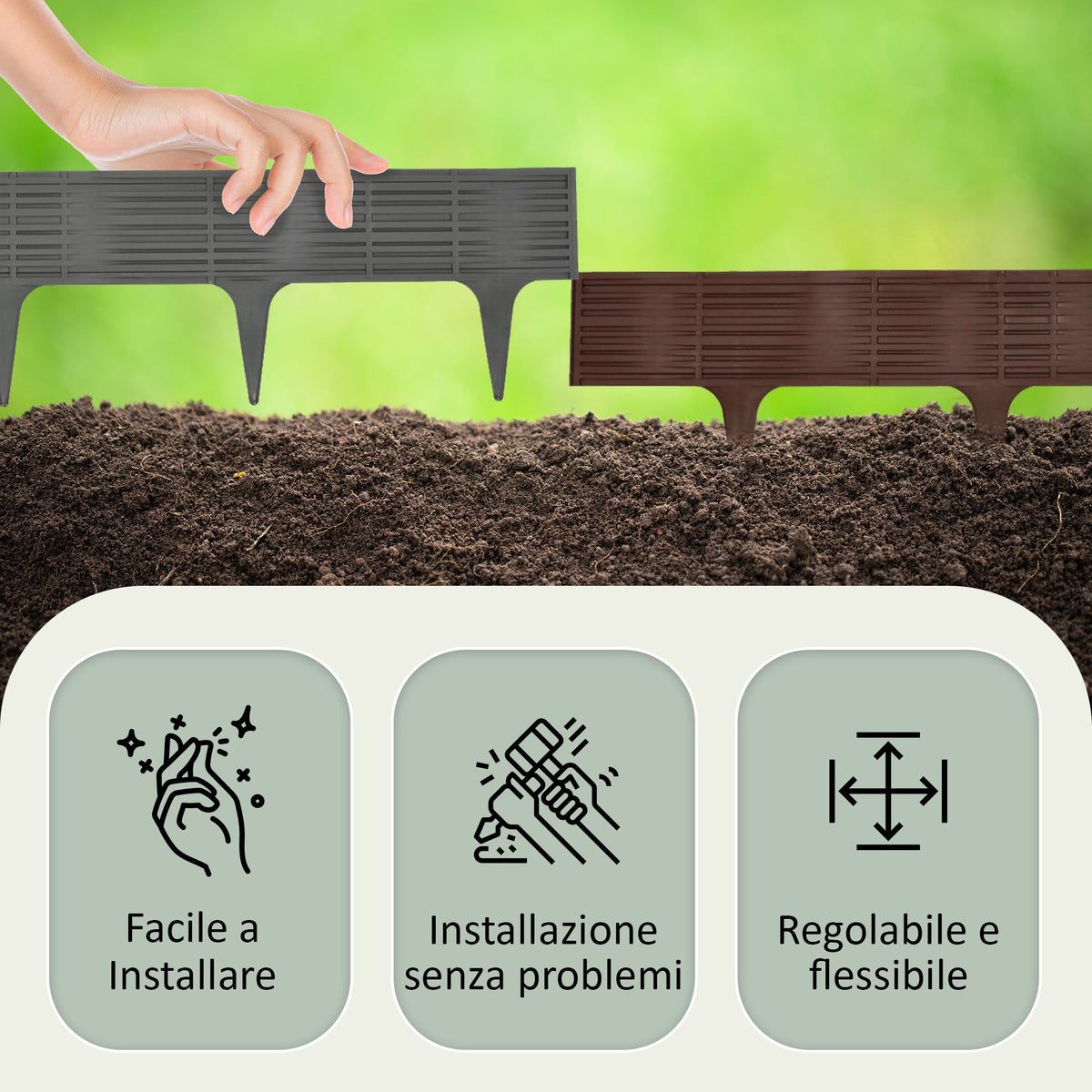 Bordura per palizzata da giardino in plastica grigia - 5 moduli, resistente ai raggi UV 3,9 m