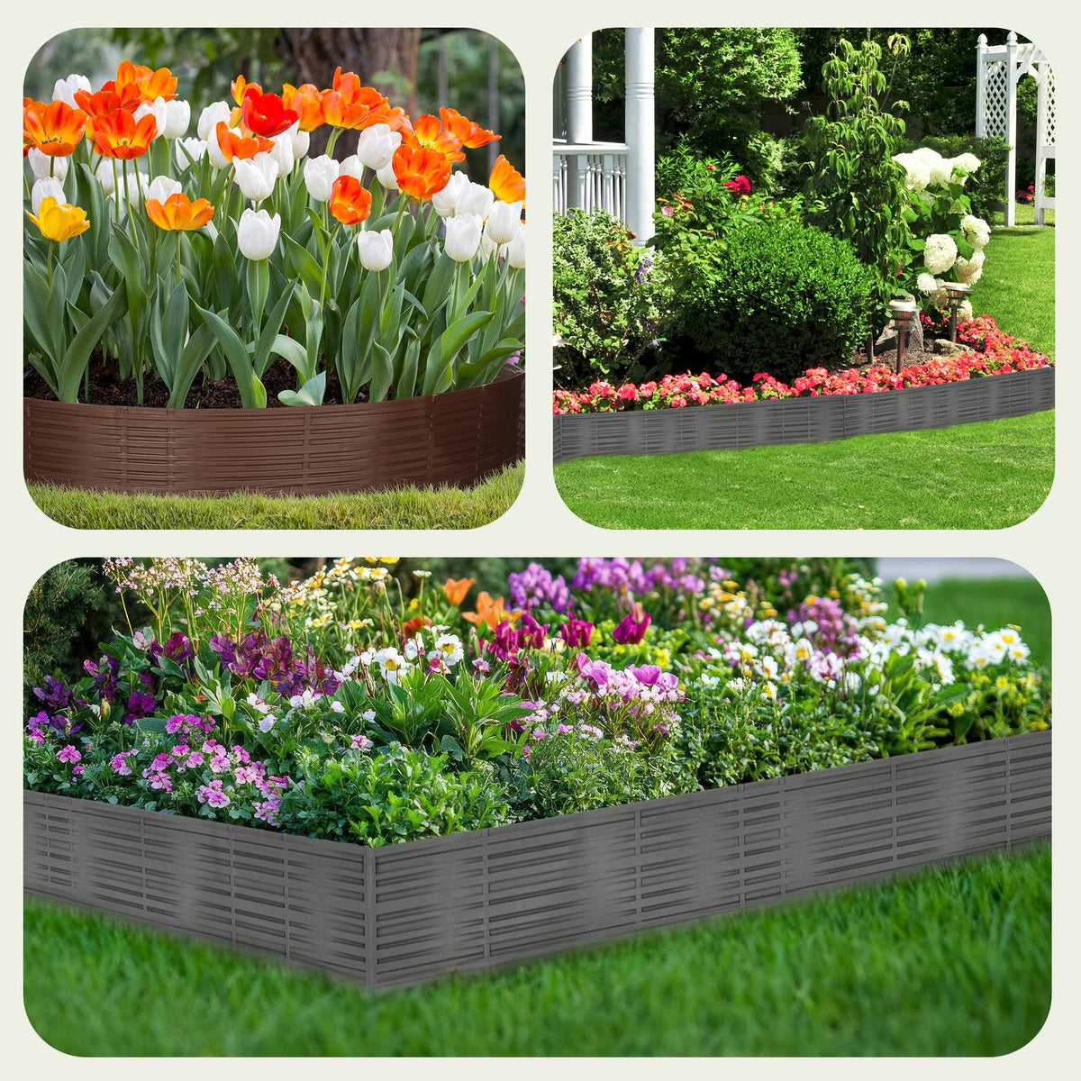 Gartenpalisadenumrandung aus grauem Kunststoff – 5 Module, 3,9 m, UV-beständig