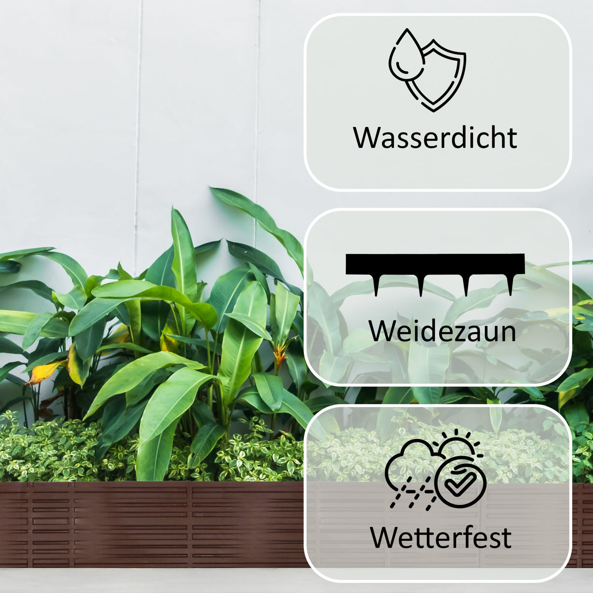 Gartenpalisadenumrandung aus grauem Kunststoff – 5 Module, 3,9 m, UV-beständig