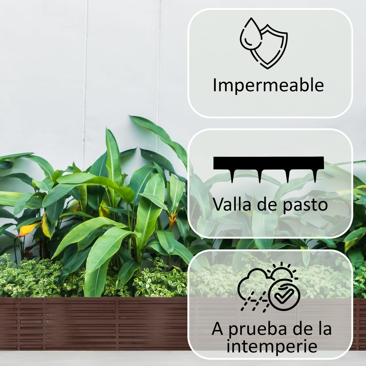 Borde de empalizada de jardín de plástico gris - 5 módulos, 3,9 m resistente a los rayos UV