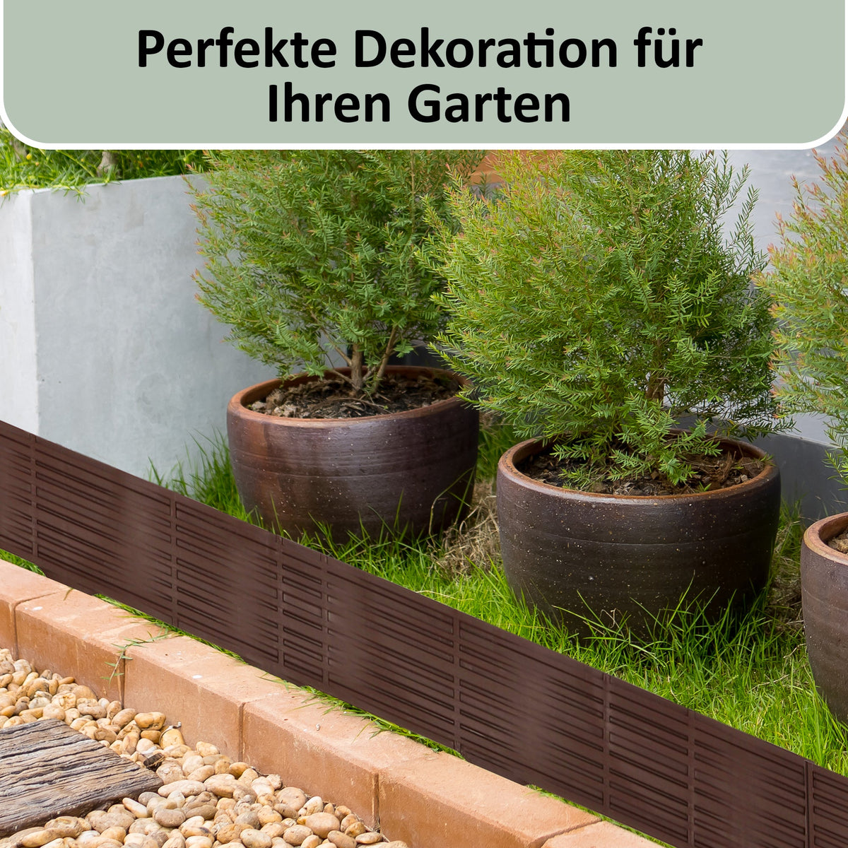 Gartenpalisadenumrandung aus grauem Kunststoff – 5 Module, 3,9 m, UV-beständig