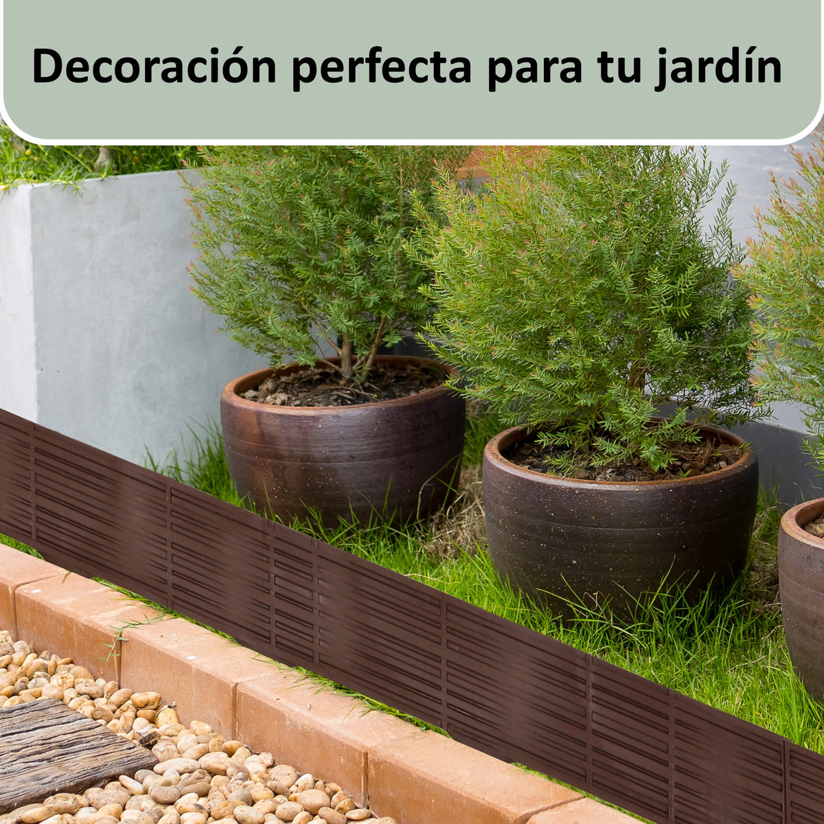 Borde de empalizada de jardín de plástico gris - 5 módulos, 3,9 m resistente a los rayos UV