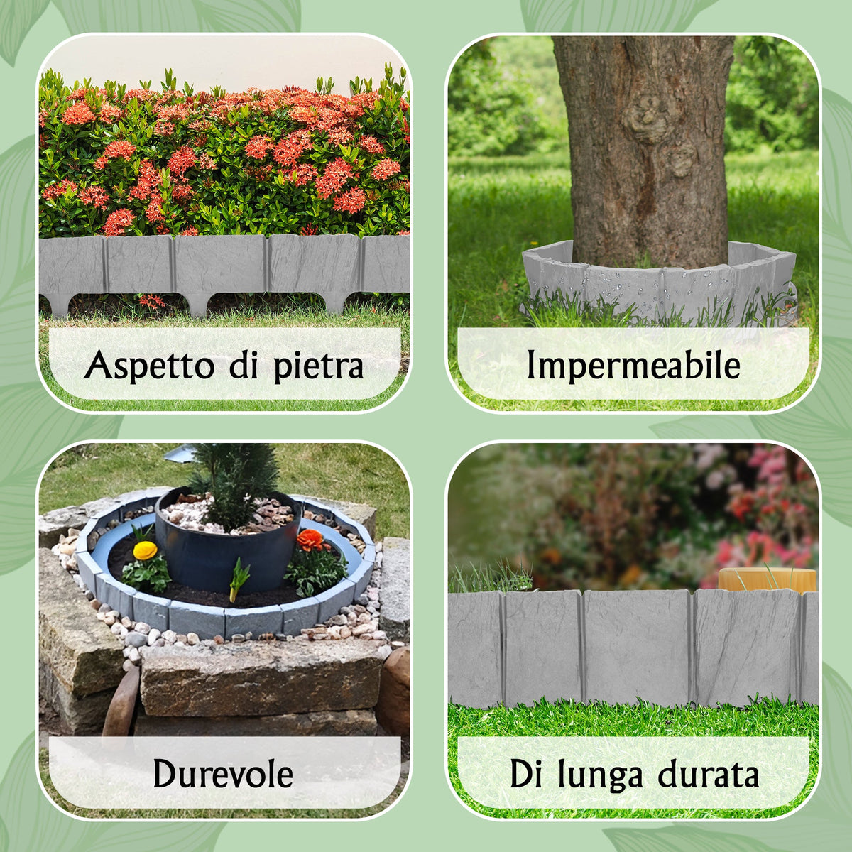 Bordura per prato effetto pietra - Bordo in plastica grigia da 3,9 m (5 moduli)