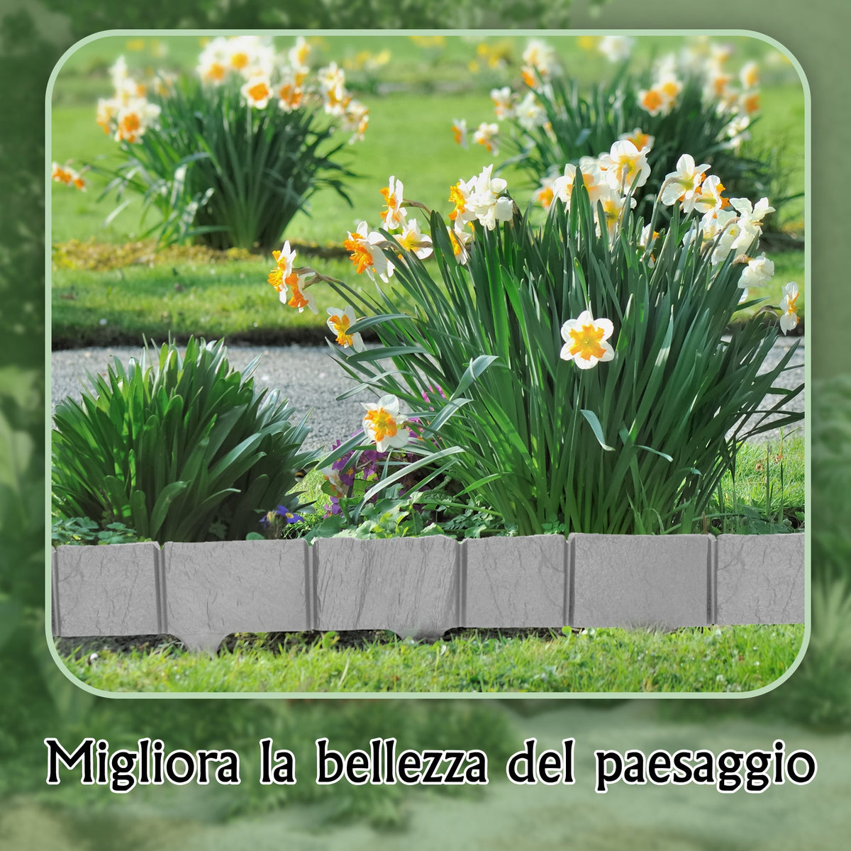 Bordura per prato effetto pietra - Bordo in plastica grigia da 3,9 m (5 moduli)