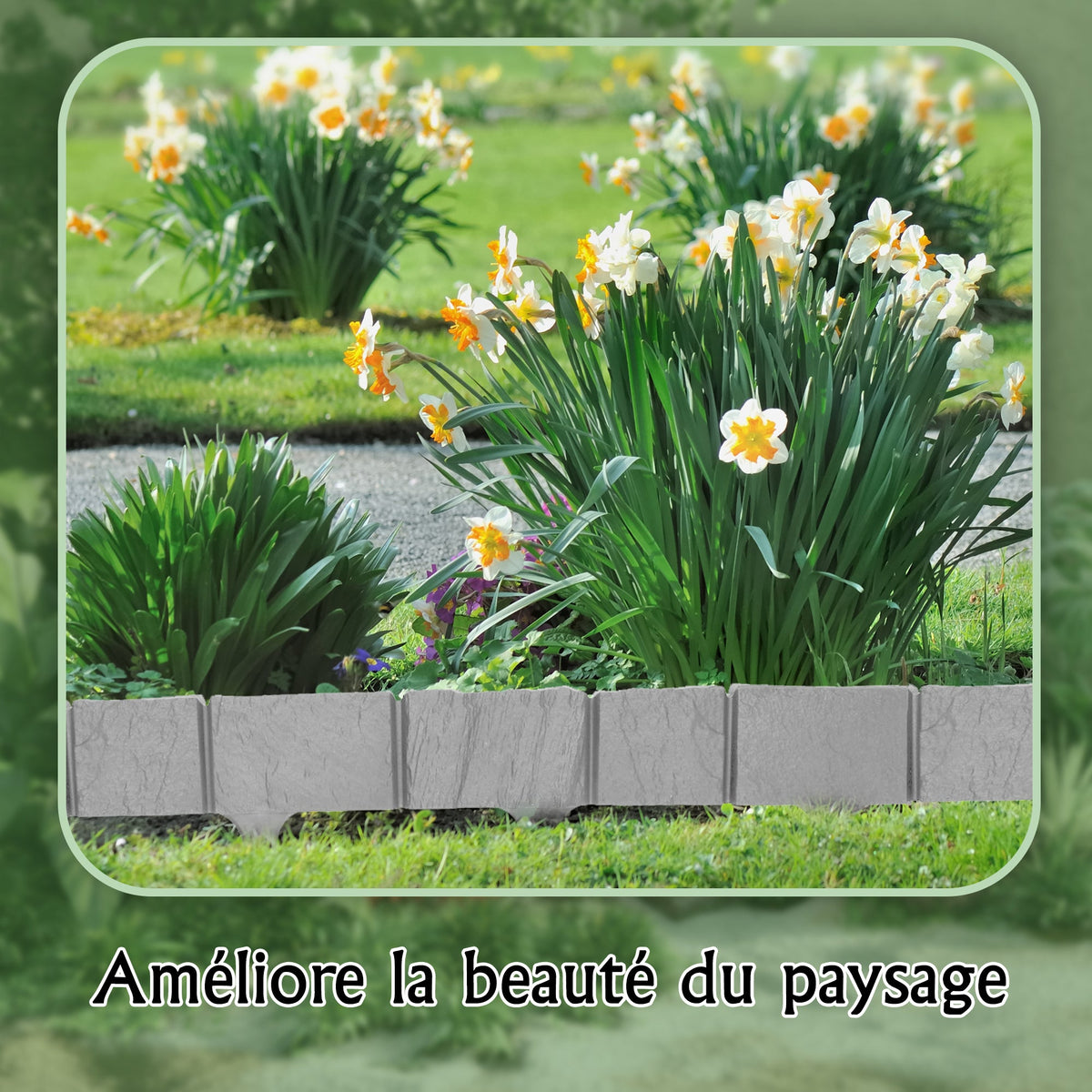 Bordure de pelouse effet pierre - Bordure en plastique gris de 3,9 m (5 modules)