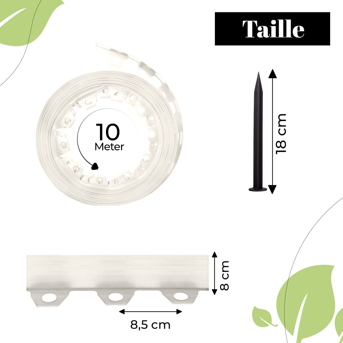 Bordure de pelouse flexible de 10 m - Bordure de parterre de fleurs gris clair résistante aux intempéries