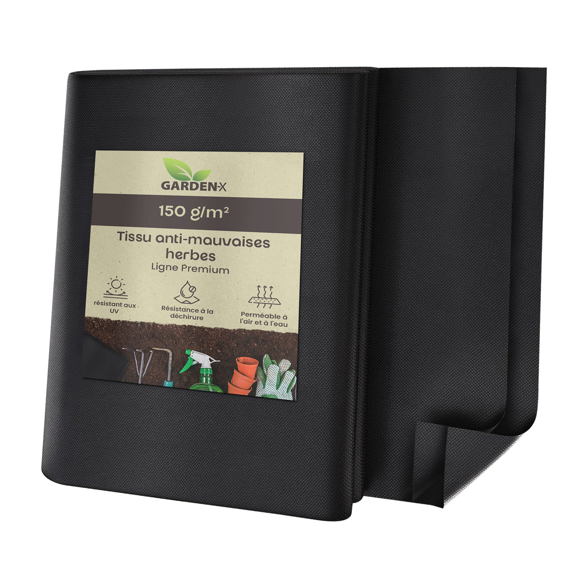 Tissu anti-mauvaises herbes – Polaire noire, perméable à l'eau, résistant aux UV – Vendu au mètre