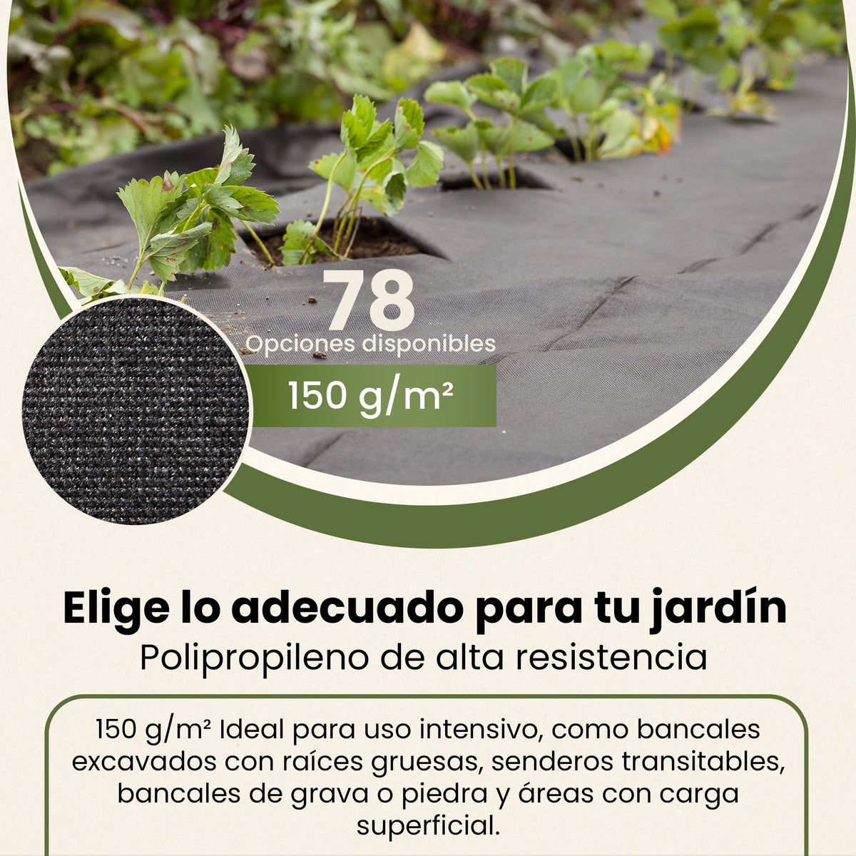 Tela para control de malezas: vellón negro resistente a los rayos UV con 50 anclajes