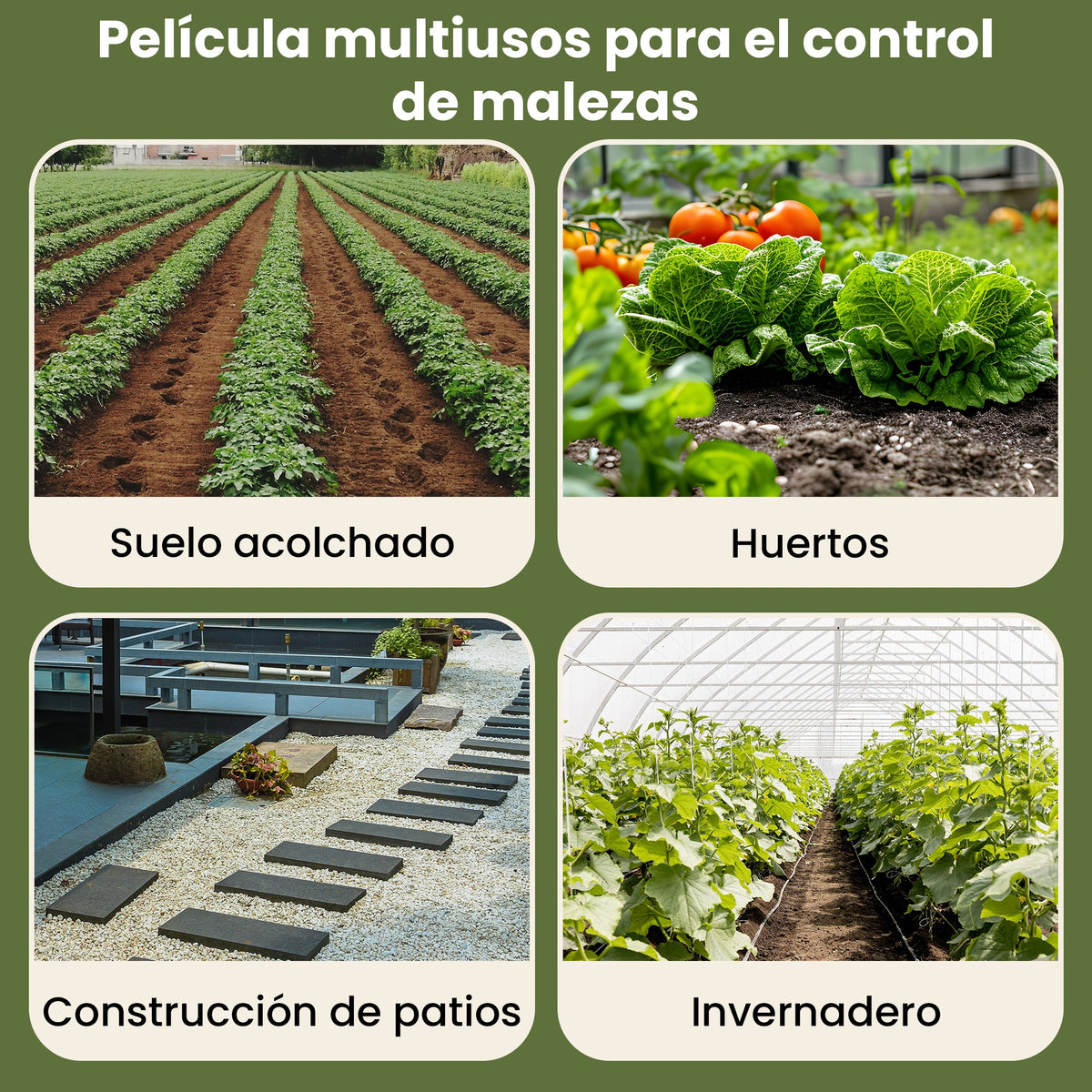 Tela para control de malezas: vellón negro resistente a los rayos UV con 50 anclajes