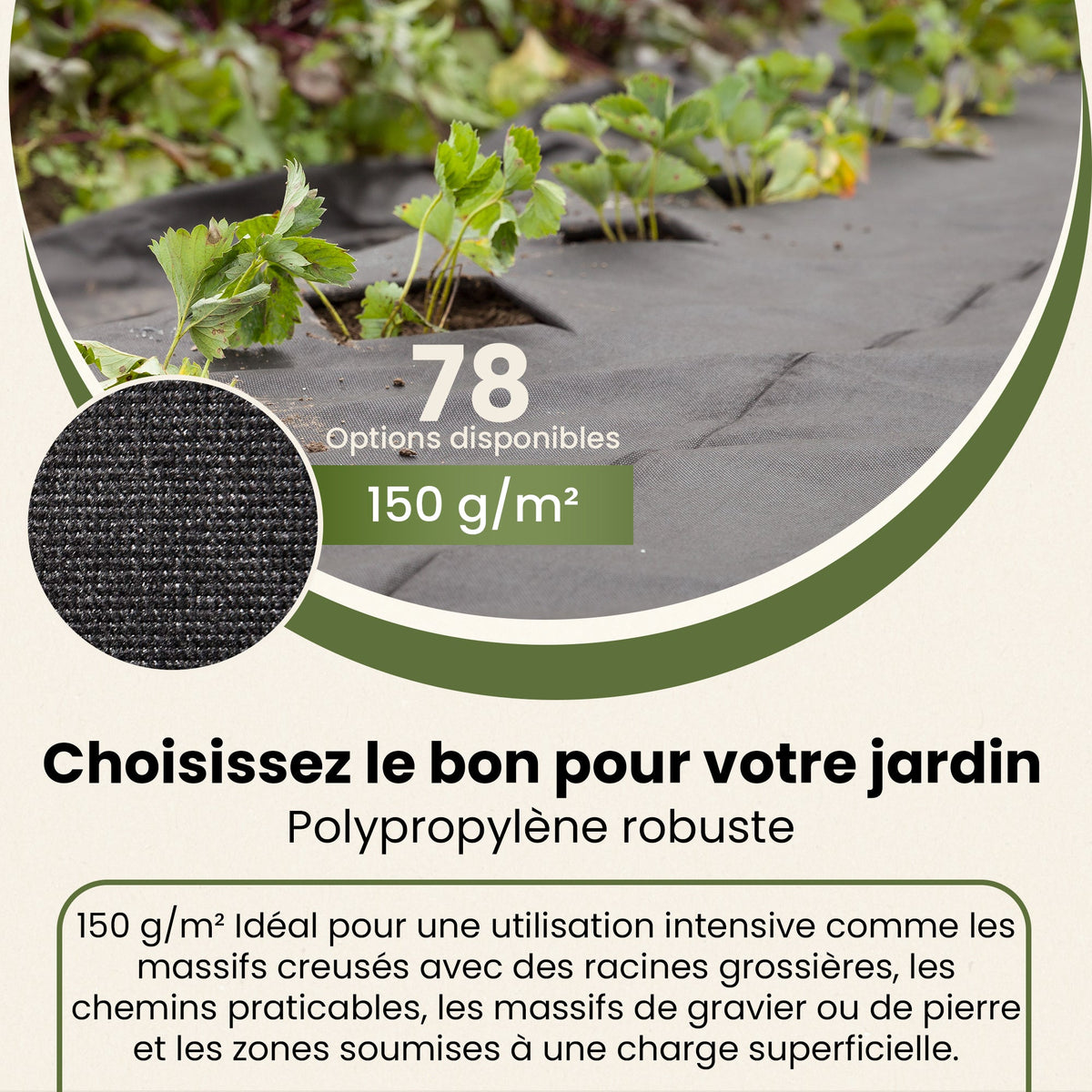 Tissu anti-mauvaises herbes - Polaire noire résistante aux UV avec 50 ancres