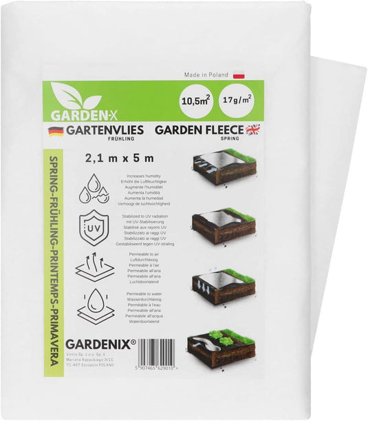 <tc>GARDENIX</tc>® Lentevlies voor planten - Bescherming tegen vorst - UV-gestabiliseerd - Scheurbestendig en waterdoorlatend - Afscherming tegen vogels en insecten